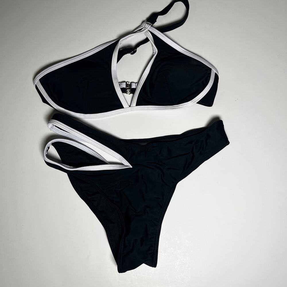 Soly Hux Black White One Shoulder Bikini Swimsuit New S